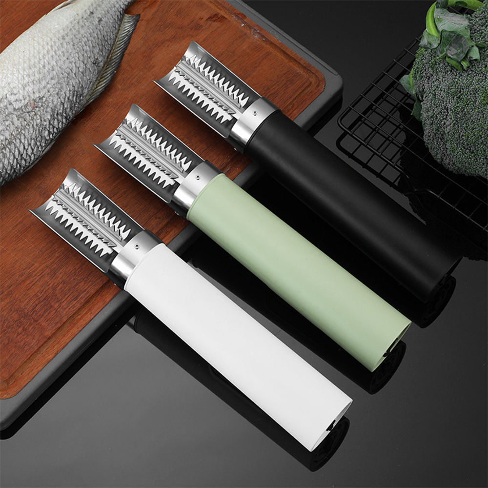 Faca elétrica para descamar peixe de alta qualidade nas cores preto, branco e verde.